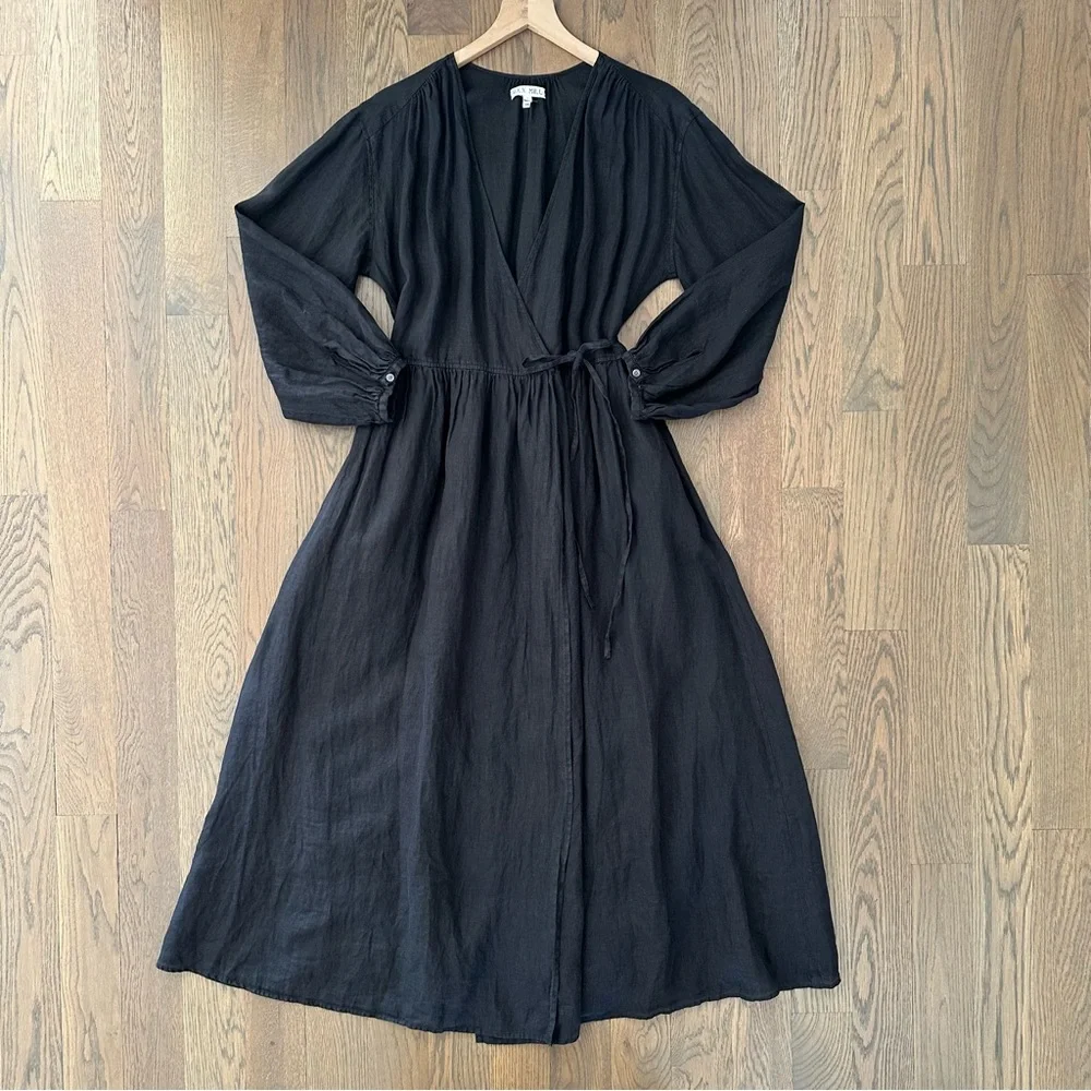 NWOT Alex Mill Lauren Long Sleeve Linen Maxi Wrap Dress in Rich Black Large